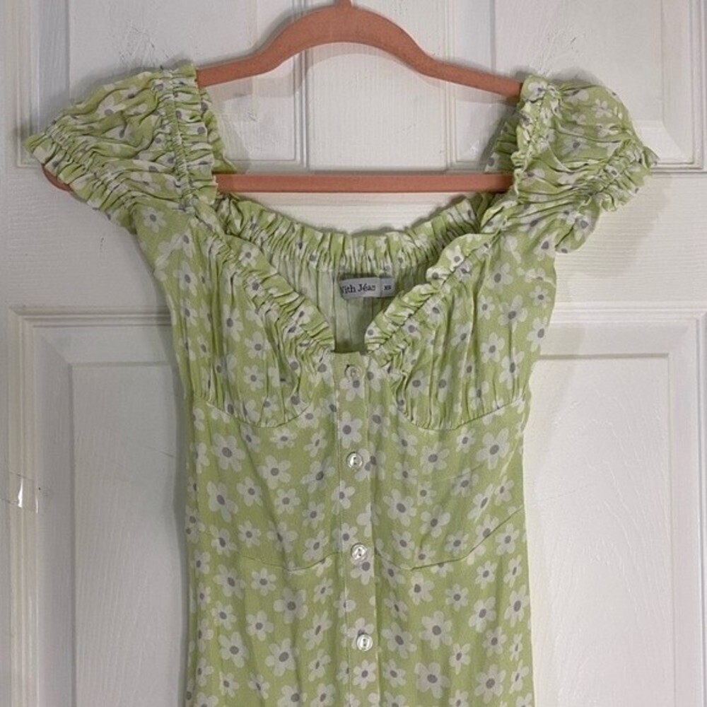WITH JEAN Green Floral Isabelle Mini Dress Size XS Costal Vacation Resortwear - Picture 4 of 5